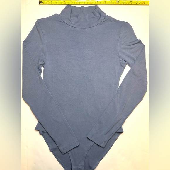 Long Sleeve Mockneck Bodysuit Casual Basic Stretchy Blue Size S - Picture 5 of 6